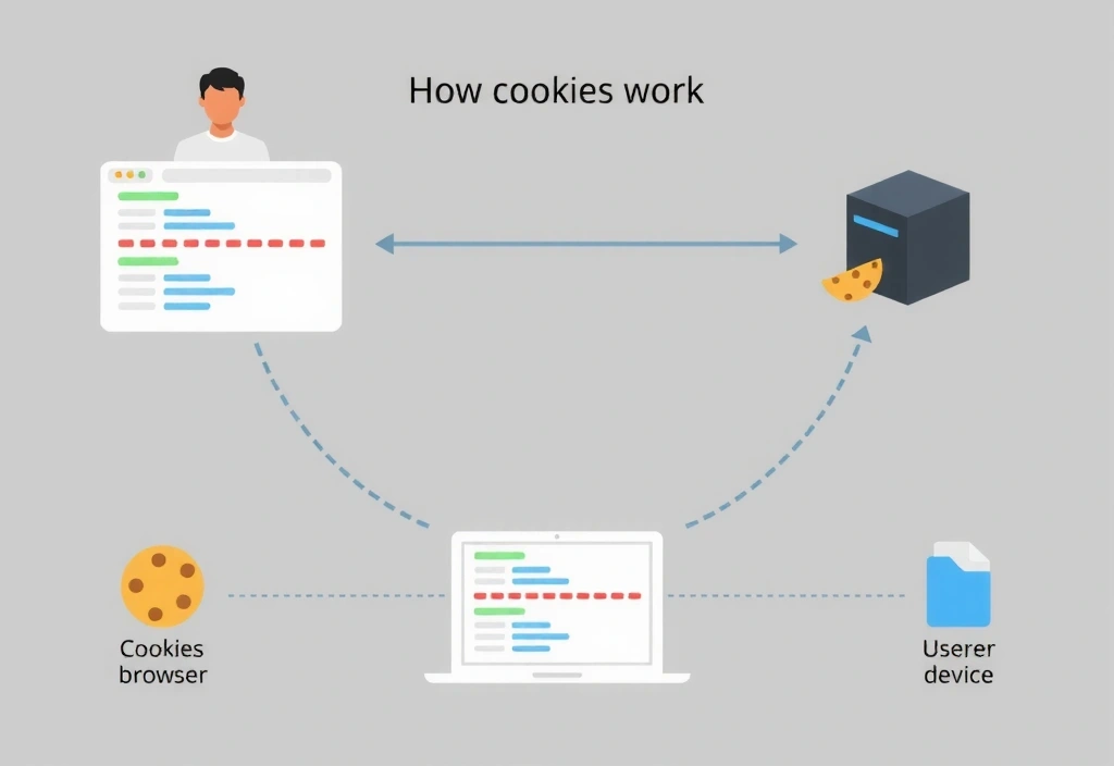 Διάγραμμα που επεξηγεί πώς λειτουργούν τα cookies σε έναν browser.