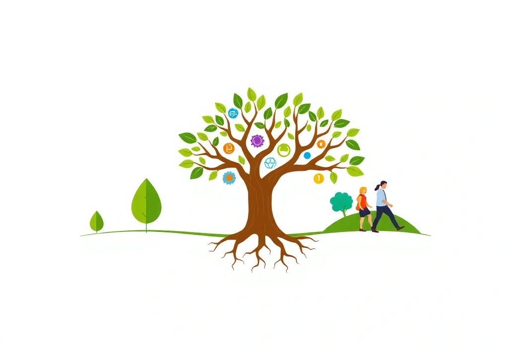 Εικονογράφηση της εξέλιξης της Vitalityhubcypruscomvb, με στοιχεία φύσης και επιστήμης